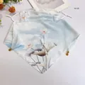 Elegant lotus print sun protection face mask scarf with adjustable ear loops and gold charms - 50*50CM / Blue and White Gradient Lotus