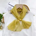 Elegant yellow polka dot sheer chiffon long scarf ribbon for women tied on white top - Yellow Polka Dot