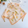 Breathable floral print sun protection mask scarf with UV protection for summer - 50*50CM / Apricot Pink Tulip