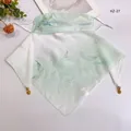 Mint green chiffon sun protection face scarf with butterfly print and gold pendants - 50*50CM / Mint Green Gradient Butterfly Print (KZ-27)