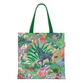 Large capacity canvas tote bag featuring a vibrant jungle and zebra illustration print - 40x40cm / Forest Zebra (Grass Green)