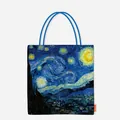 Detailed view of canvas tote bag featuring Van Gogh's iconic Starry Night oil painting design - Starry Sky