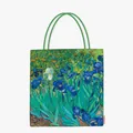 Artistic canvas tote bag featuring Van Gogh's Irises oil painting print for summer style - Blue Green Irises