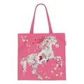Pink canvas tote bag featuring a vibrant floral horse graphic print for daily use - 40x40cm / Pink