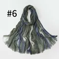 Vintage ethnic style viscose scarf with gradient green and blue stripes and wrinkled texture - Green Blue Gradient Style (#6) / 190*75cm