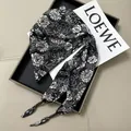 Elegant black and white floral pattern waist scarf with dainty pearl chain detail - Black and White Line Drawing Floral (Style 4)