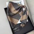 Elegant black and brown striped triangle silk scarf with floral pattern and tassels - Black and Coffee Stripe Floral (Style 6)