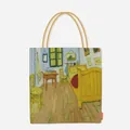 Detail showing the Van Gogh Bedroom in Arles oil painting on a canvas tote bag - Bedroom