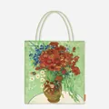 Detailed view of a canvas tote bag featuring Van Gogh's Vase with Red Poppies and Daisies. - Poppies and Daisies