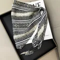Elegant black and beige floral striped triangular silk scarf for waist accessory - Black and Beige Patchwork Floral Stripe (Style 71)