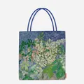 Detailed view of Van Gogh Blossoming Chestnut Branches printed on a canvas tote bag - Green Leaf