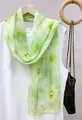 Lightweight light green floral silk scarf with elegant national style pattern - Green Cosmos (Light Green Floral)