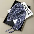 Blue and white floral triangle silk scarf with elegant beaded tassels for women - Blue and White Floral Tassel Style (款式-44)