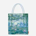 Large capacity canvas tote bag featuring an impressionist water lily oil painting design - Water Lilies under the Willows