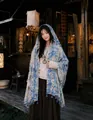 Bohemian blue floral printed lightweight scarf shawl with tassels for beach sun protection - 180cm / Mint Sea Blue