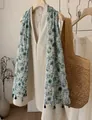Elegant blue and green floral print silk scarf shawl with decorative tassels for women - 180cm / Retro Green Leaves