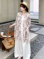 Floral printed shawl in Maillard pink with elegant tassels for early autumn fashion - 180cm / Lotus Pink Floral