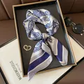 Elegant vintage paisley silk scarf in blue and white for dress decoration accessory - 70cm / Dense Paisley