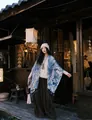 Soft blue and white tie-dye printed shawl with decorative tassels for early autumn - 180cm / Ink Blue Painting