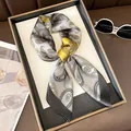 Vintage paisley silk scarf with elegant grey and yellow patterns, woman fashion accessory - 70cm / Premium Grey Paisley