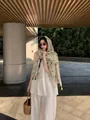Elegant vintage floral print silk scarf in Maillard color with tassel details for women - 180cm / Spring Floral