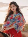 Elegant vintage lightweight floral print shawl scarf for women in early autumn style - 180cm / Colorful World