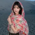 Vintage aesthetic floral printed lightweight soft silk shawl scarf - 180cm / Orchid Fragrance Journey