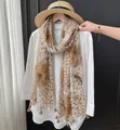 Elegant lightweight Maillard leopard and floral print scarf with tassels for women. - 180cm / Leopard Print and Flowers