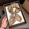 Vintage paisley print silk scarf belt for women with elegant brown and blue patterns - 70cm / Luxury Macchiato Paisley