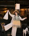Vintage Maillard style printed silk scarf shawl with colorful zigzag patterns and tassels - 180cm / Geometric Wave Green
