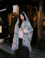 Vintage blue floral printed shawl with soft fabric and elegant tassels for women - 180cm / Mint Sea Blue