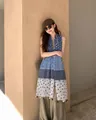 Elegant blue and white mixed pattern printed silk scarf shawl for early autumn women style - 180cm / Refreshing