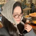Retro Japanese style 100% linen polka dot triangular headscarf accessory for women - Linen Triangle Scarf / Linen Polka Dot