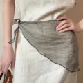 Vintage Japanese style striped 100% linen triangular scarf wrap for layered skirts - Linen Triangle Scarf / Navy Stripe