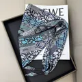 Elegant blue and black paisley print triangle silk scarf for women waist accessory - Blue-Gray Paisley Patchwork Style (款式-68)