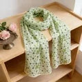Green and white daisy floral print lightweight scarf for women with elegant style - Green Daisy