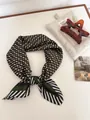 Green and white geometric patterned silk scarf for neck or hair styling - 70cm / Striped Dark Green