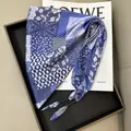 Elegant blue floral patchwork pattern triangular silk scarf with beaded waist tie detail - Blue and White Floral Patchwork Style (款式-67)