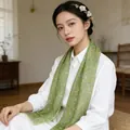 Elegant national style green silk scarf with leaf pattern 35x140cm fashion accessory - Early Moss Pattern