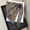 Elegant bohemian brown paisley printed triangular silk scarf featuring beaded strap ties - Retro Brown Bohemian Floral (51)