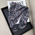 Elegant navy blue paisley silk scarf bandana with beaded straps for waist styling - Deep Blue Paisley (52)