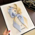 Elegant 70cm silk scarf featuring a blue and beige color block design for SKU selection. - LQ-1