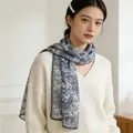 Elegant indigo paisley silk scarf 35x140cm for women, vintage Chinese style accessory - Celadon Paisley
