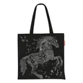 Minimalist black canvas tote bag featuring an artistic white floral horse design - 40x40cm / Black