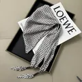 Elegant black chain link print white triangle silk scarf accessory for waist or neck style - White and Black Chain Print with Beads (47)