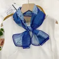 Elegant indigo paisley pattern silk chiffon ribbon scarf for women, 35x140cm long - Blue Plaid