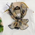 Elegant yellow and black paisley printed scarf for women, 35x140cm size, silk-like chiffon - Psychedelic Stamen (Ginger and Black Abstract)