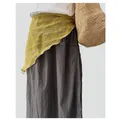 Mustard yellow pure linen triangle wrap scarf featuring delicate white woven embroidery patterns - Yellow Parallel Lines Print