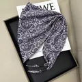 Elegant purple paisley print waist triangle scarf with beaded tassel ties on black tray - Purple Paisley with Beads (Style-56)