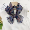 Elegant indigo paisley silk scarf with vibrant geometric pattern for women's neckwear - Charming Geometry